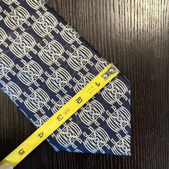 Lanvin Paris Silk Patterned Tie Navy Blue Silver - Picture 7 of 9